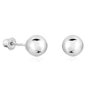8mm Solid 14K WHITE GOLD Ball Stud Womans Earrings